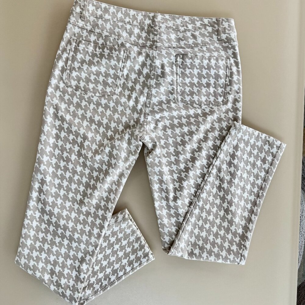 J.McLaughlin Size 10 Houndstooth Stretch Pants Tan Beige Slim Leg‎ Trousers